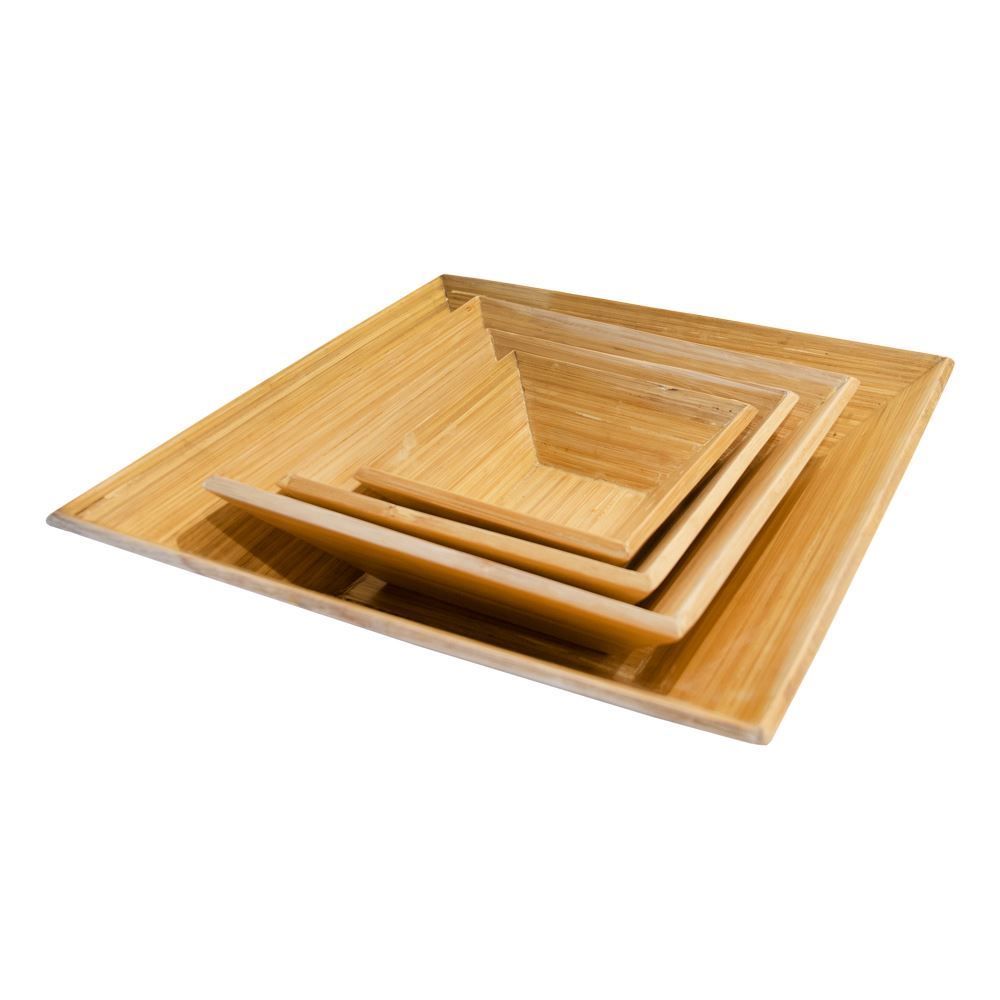 4'lü Ahşap Dekoratif Bambu Tabak Set