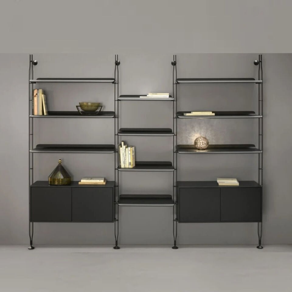 Kartell Adam Wood 3 Raflı 2 Çekmeceli Siyah Kitaplık