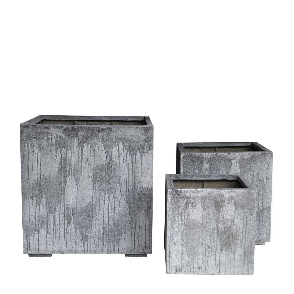 Saksı Kare Beton Rustik Gri 50x50 cm