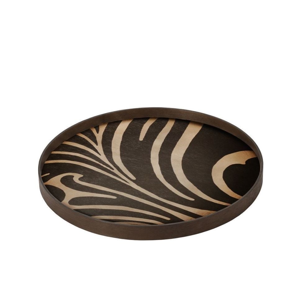 Tepsi Ahşap Yuvarlak Siyah-Bej Q:62 cm