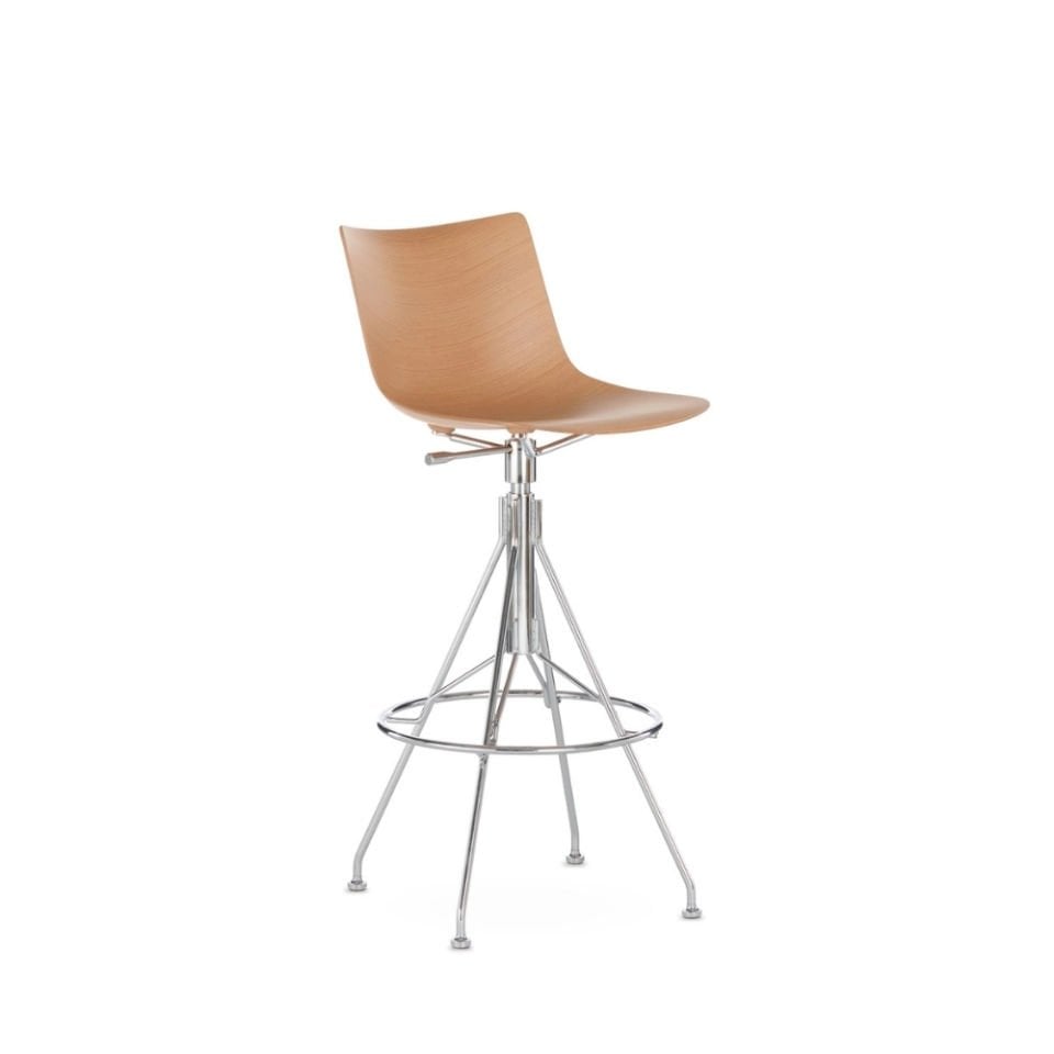 Kartell C. Koya Wood Açık Ahşap Krom Bar Sandalyesi