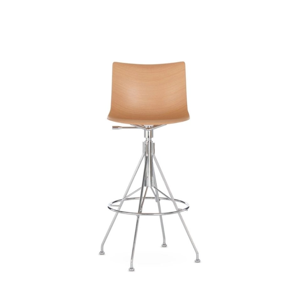 Kartell C. Koya Wood Açık Ahşap Krom Bar Sandalyesi