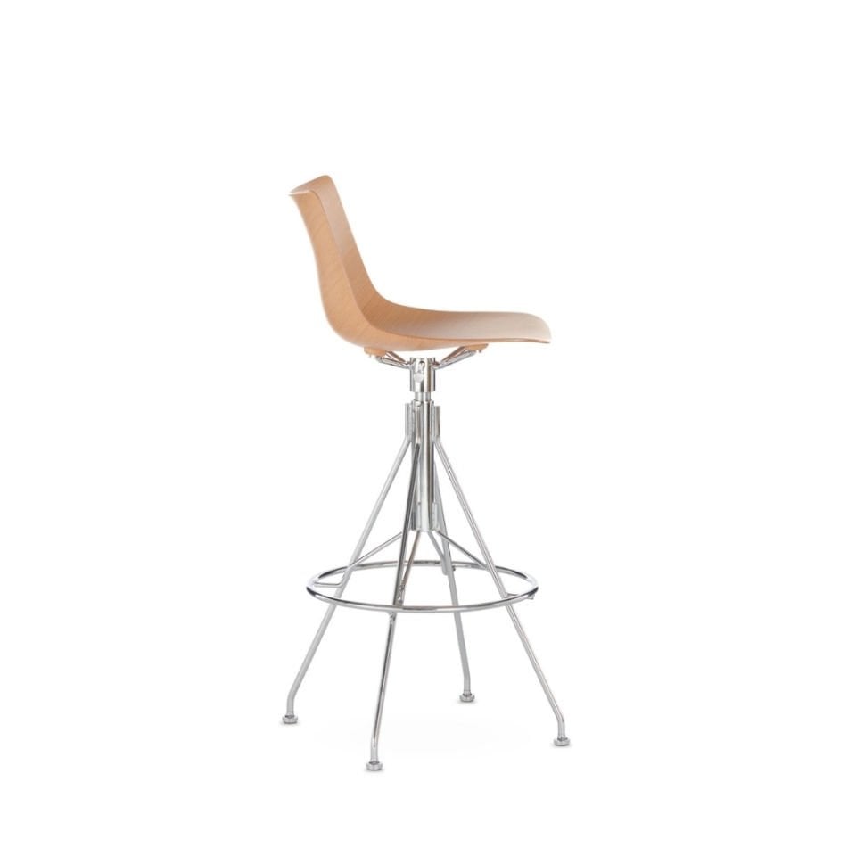 Kartell C. Koya Wood Açık Ahşap Krom Bar Sandalyesi