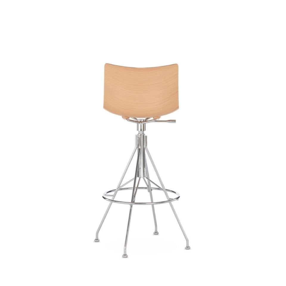 Kartell C. Koya Wood Açık Ahşap Krom Bar Sandalyesi