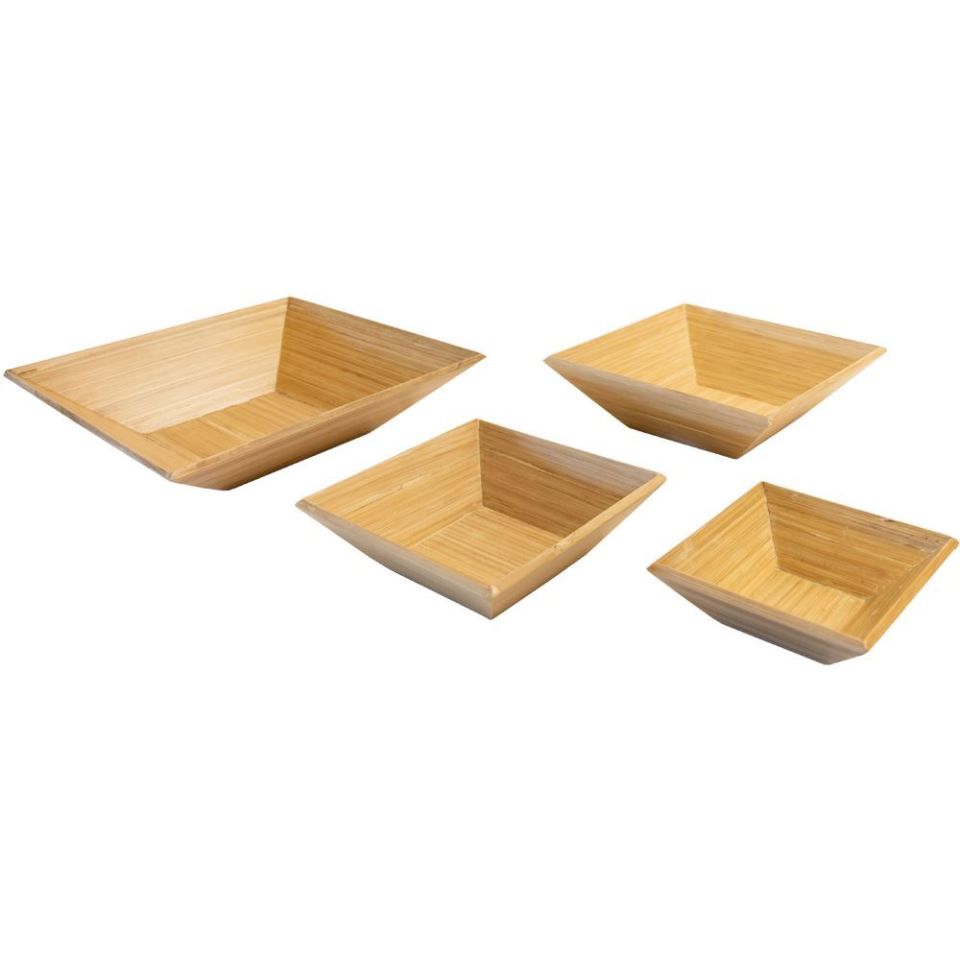 4'lü Ahşap Dekoratif Bambu Tabak Set