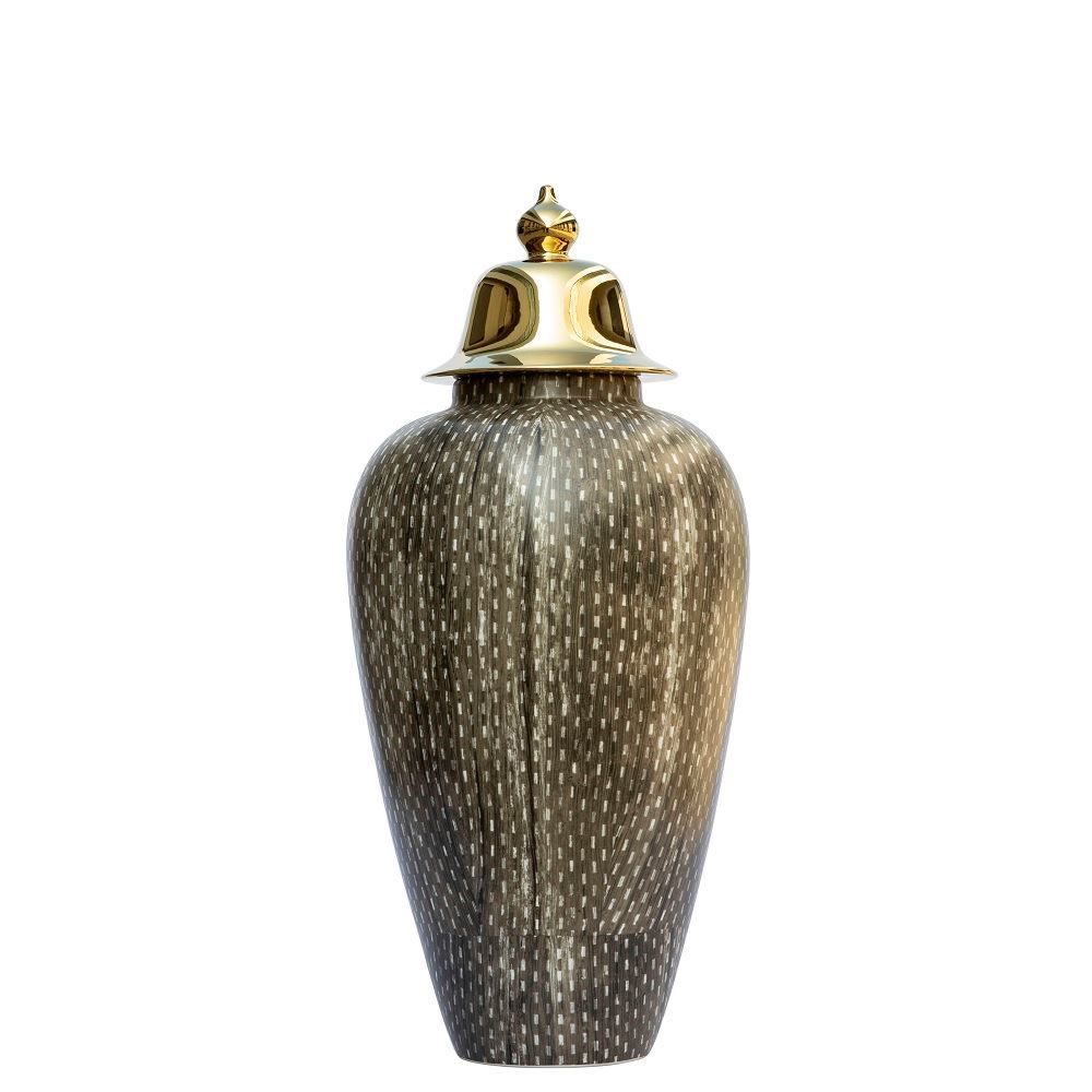 Vazo Dore Kapaklı Kahve-Beyaz H:49,5 cm