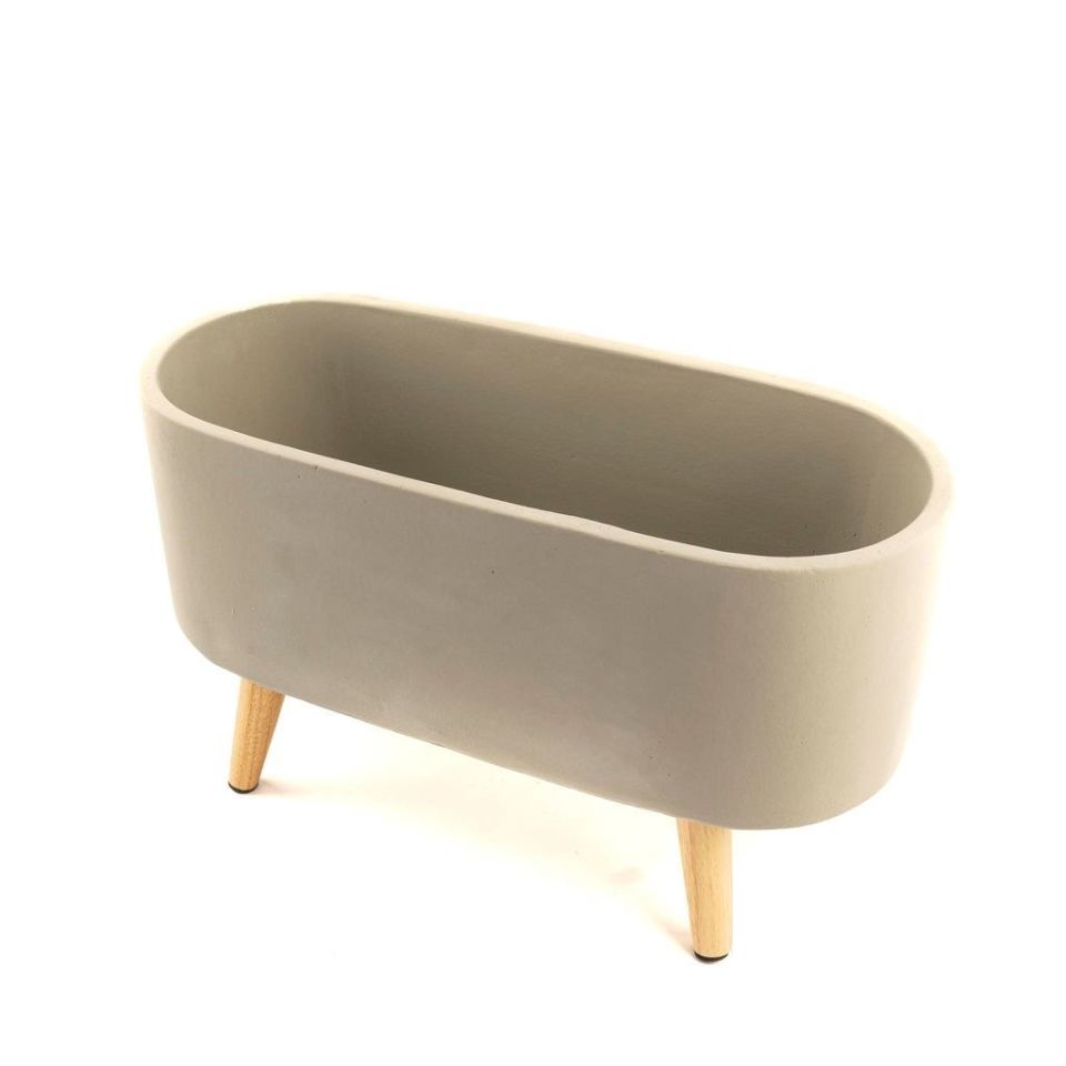 Bej Ayaklı Sement Saksı 24x60xH:35 cm