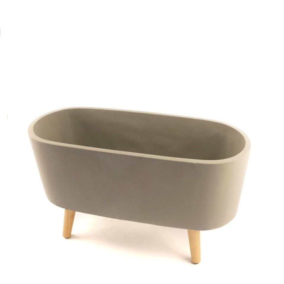 Bej Ayaklı Sement Saksı 49x21xH:29 cm
