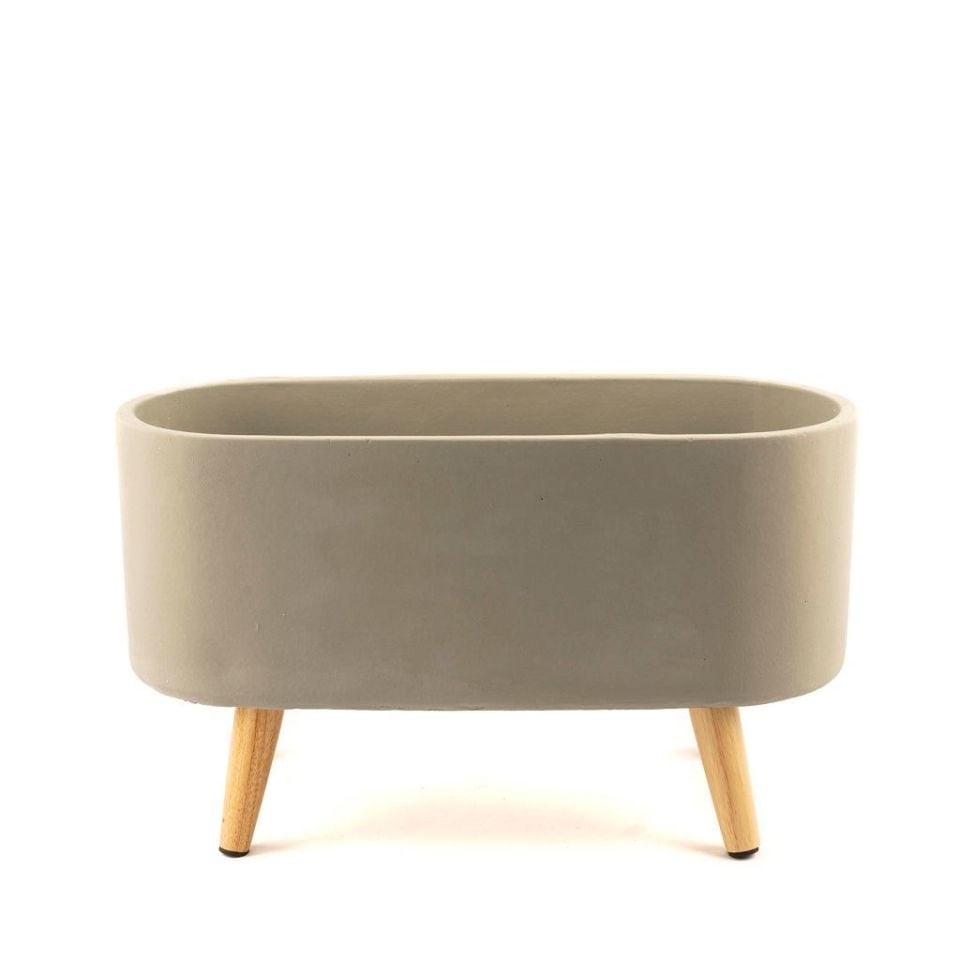 Bej Ayaklı Sement Saksı 49x21xH:29 cm