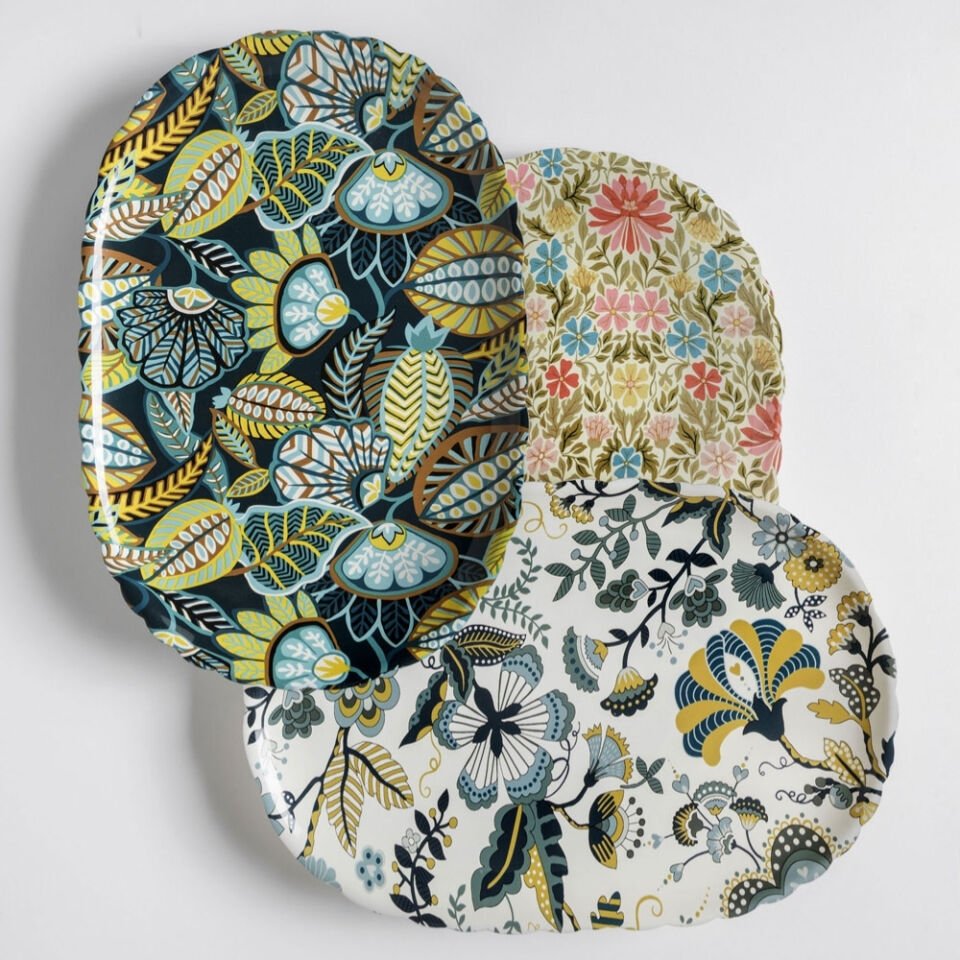 Kartell Jellies Liberty Yeşil Sarı Desenli Oval Tepsi