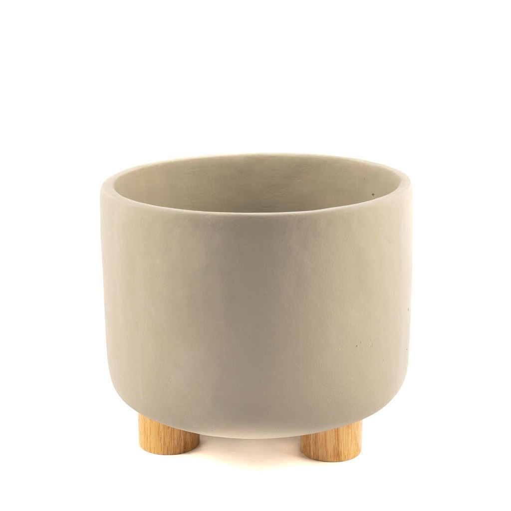 Gri-Bej Ayaklı Sement Saksı 33x30 cm