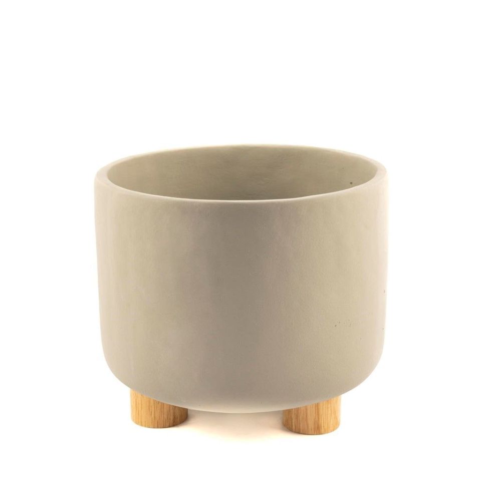 Gri-Bej Ayaklı Sement Saksı 33x30 cm