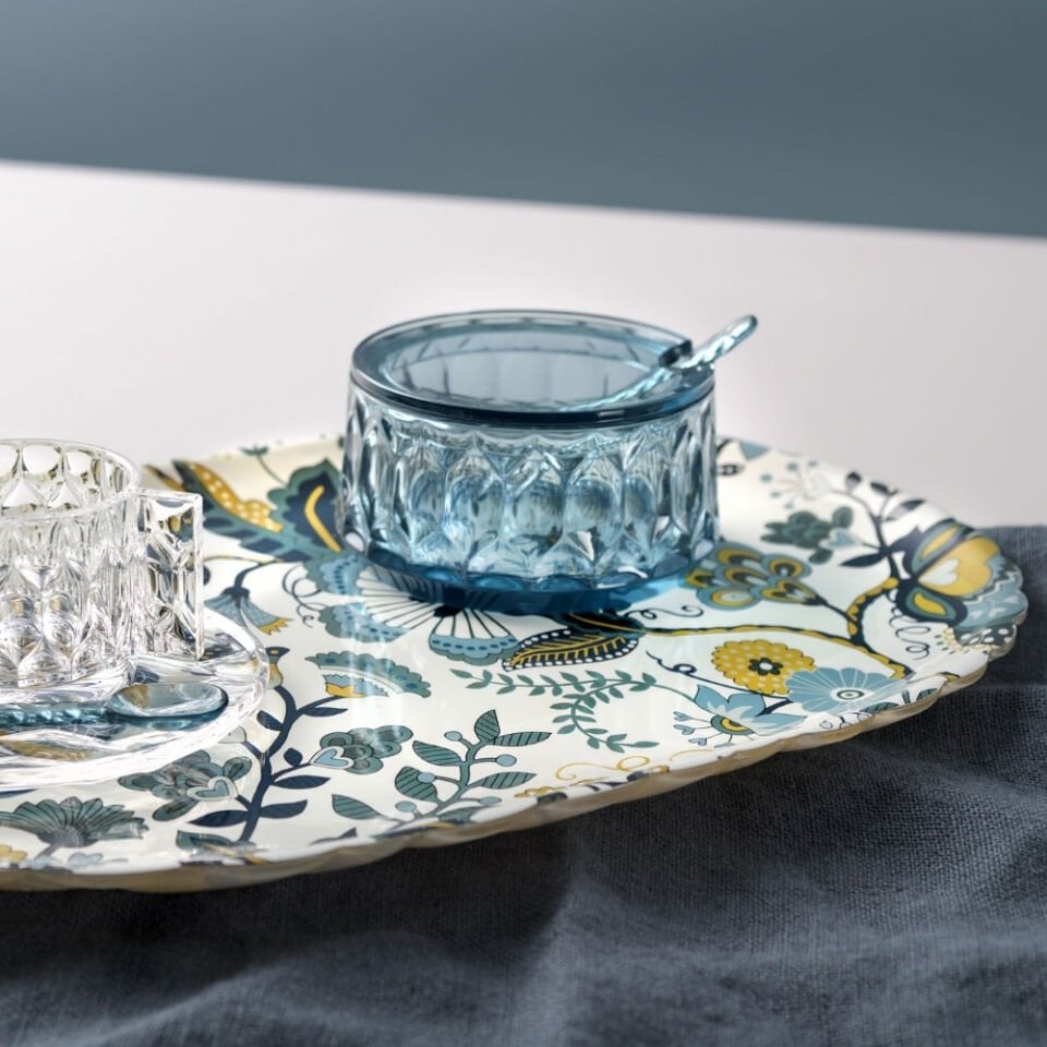 Kartell Jellies Liberty Krem Mavi Desenli Oval Tepsi