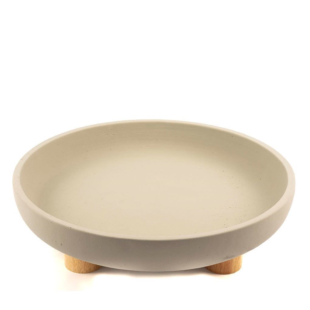 Gri-Bej Ayaklı Sement Çanak 50x12 cm