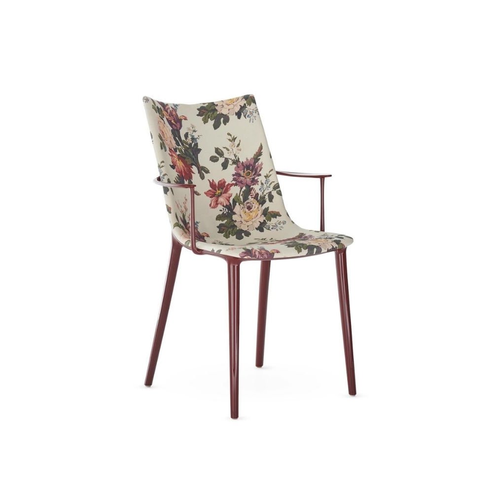 Kartell H.H.H Kumaş Döşemeli Bordo Çiçekli Kollu Sandalye
