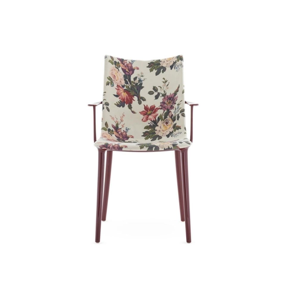 Kartell H.H.H Kumaş Döşemeli Bordo Çiçekli Kollu Sandalye