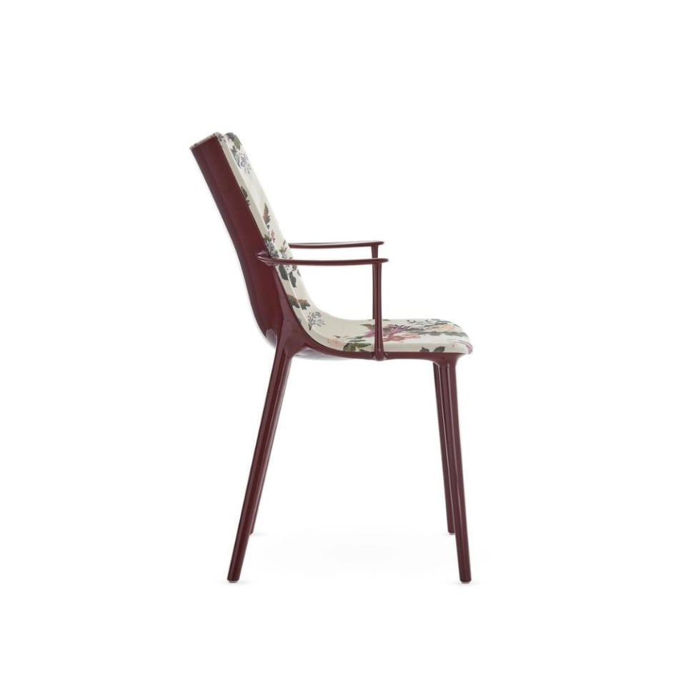 Kartell H.H.H Kumaş Döşemeli Bordo Çiçekli Kollu Sandalye