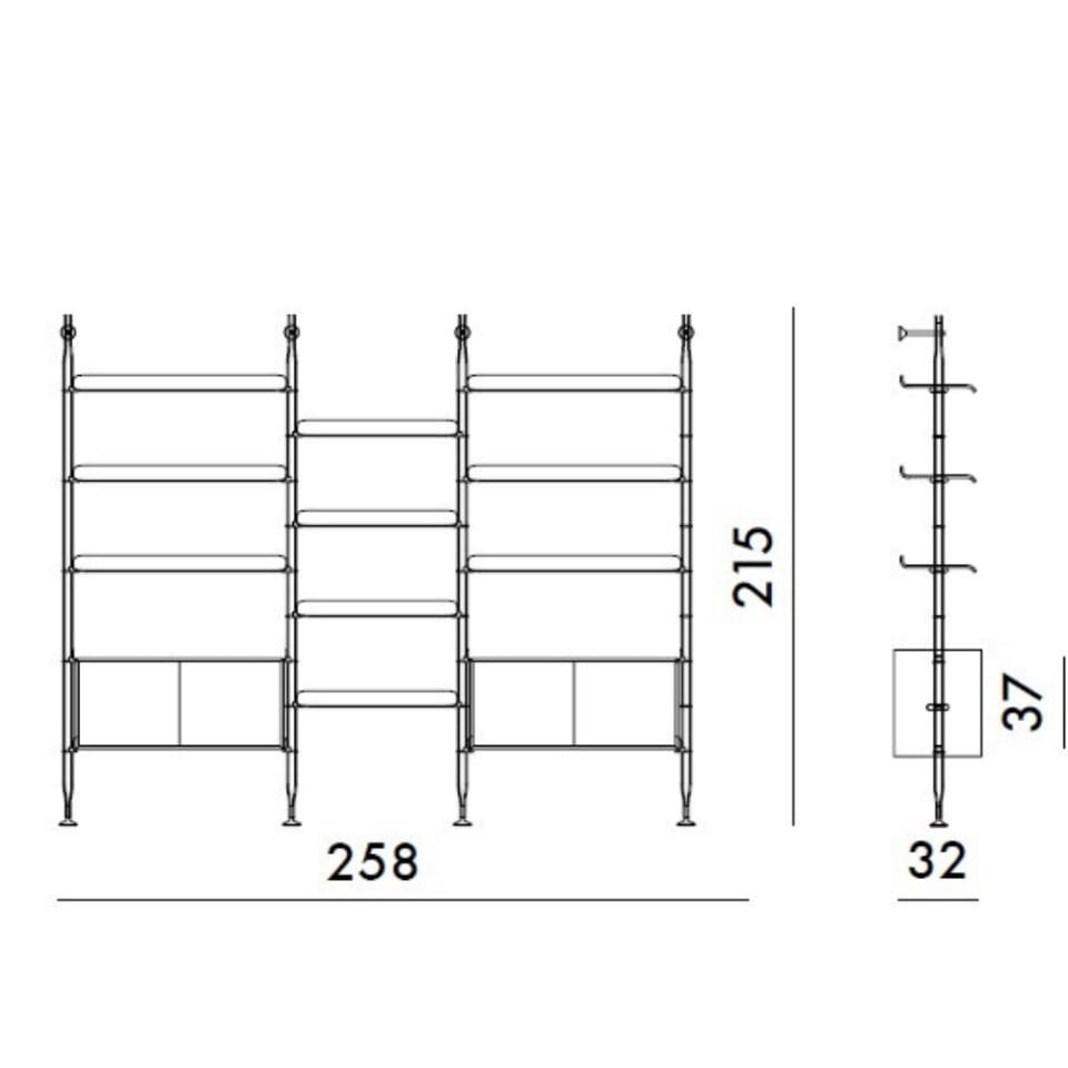 Kartell Adam Wood 3 Raflı 2 Çekmeceli Siyah Kitaplık