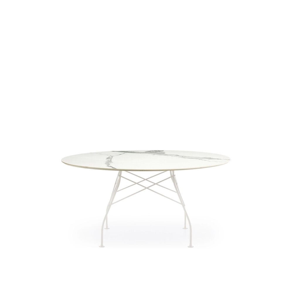 Kartell Glossy XXL Beyaz Mermer Yemek Masası Q:150 cm
