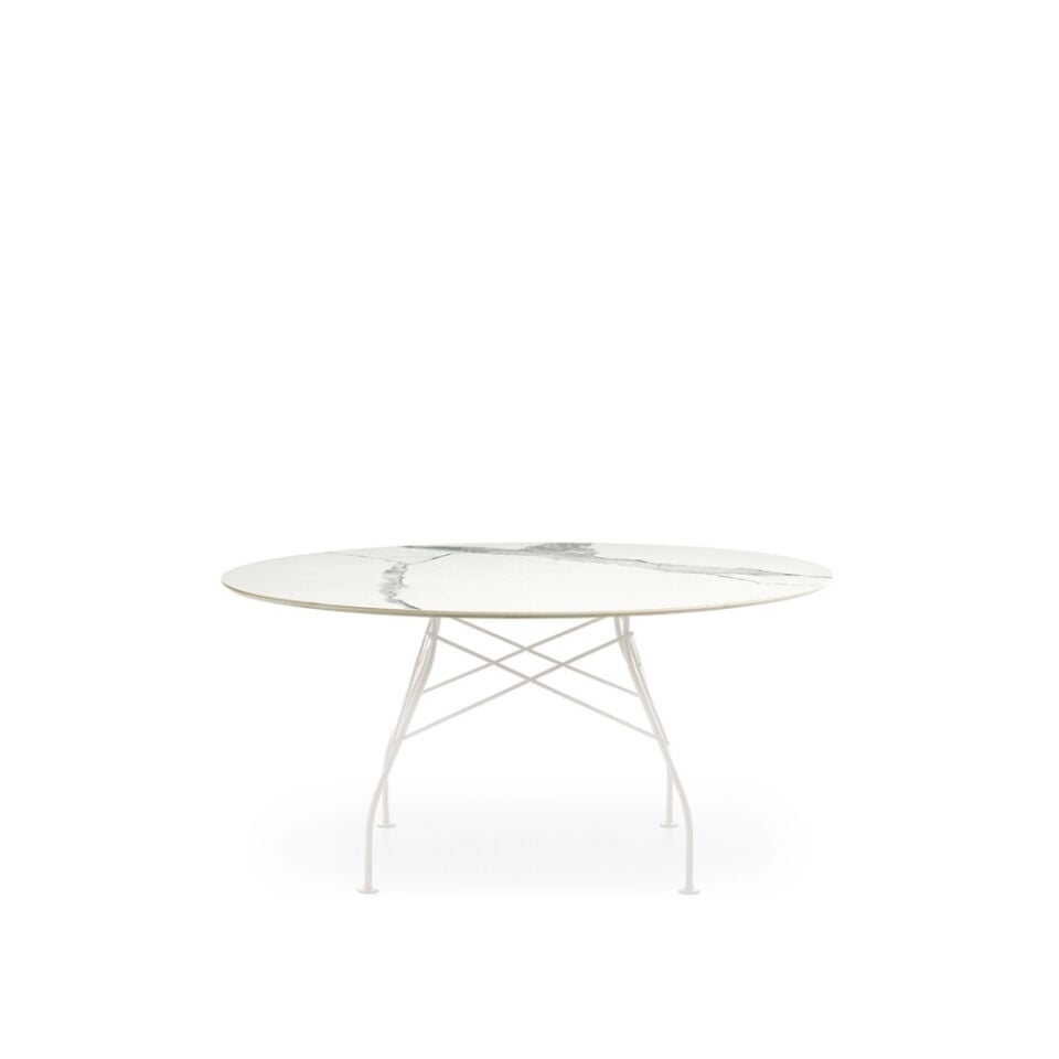 Kartell Glossy XXL Beyaz Mermer Yemek Masası Q:150 cm