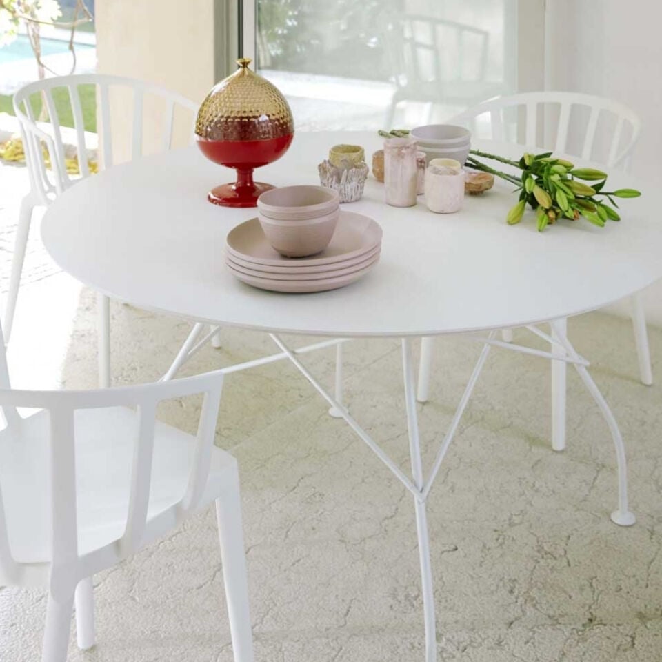 Kartell Glossy Yuvarlak Dış Mekan Beyaz Masa Q:128cm
