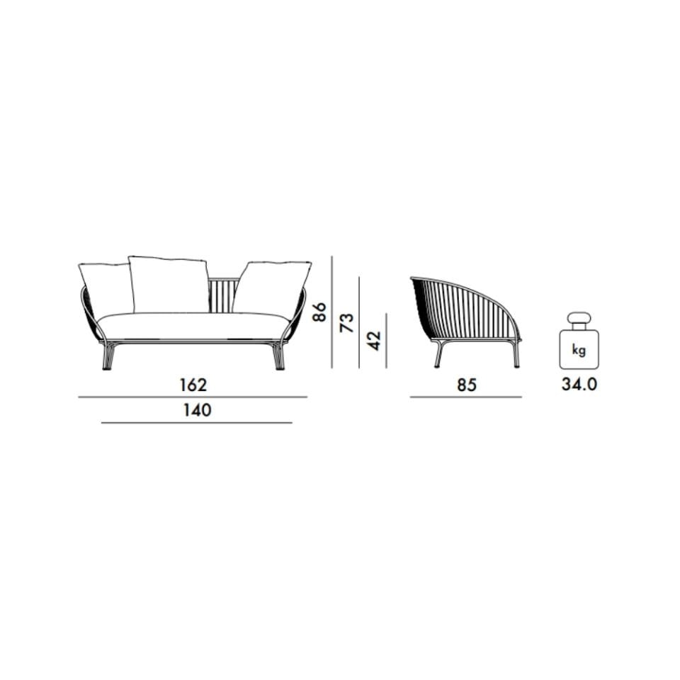 Kartell Hiray 162 cm Beyaz Mavi Kanepe
