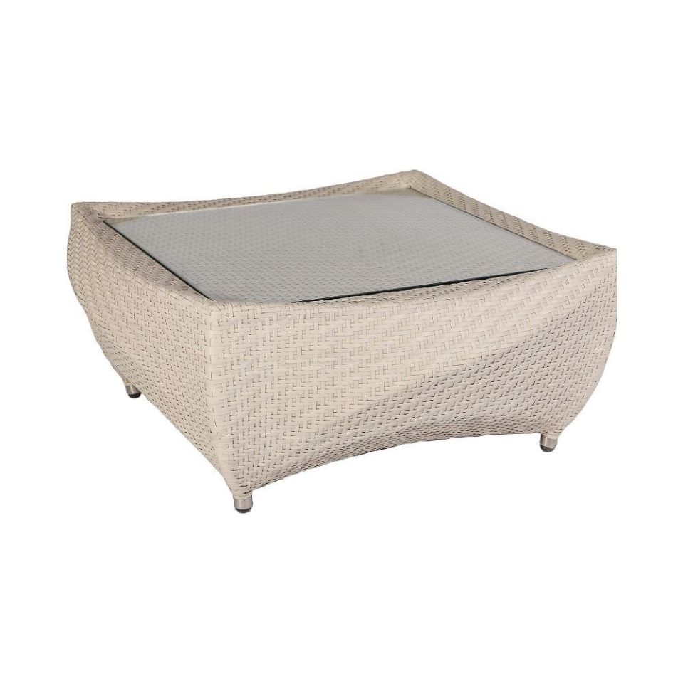 Cam Tablalı Bej Kare Sehpa