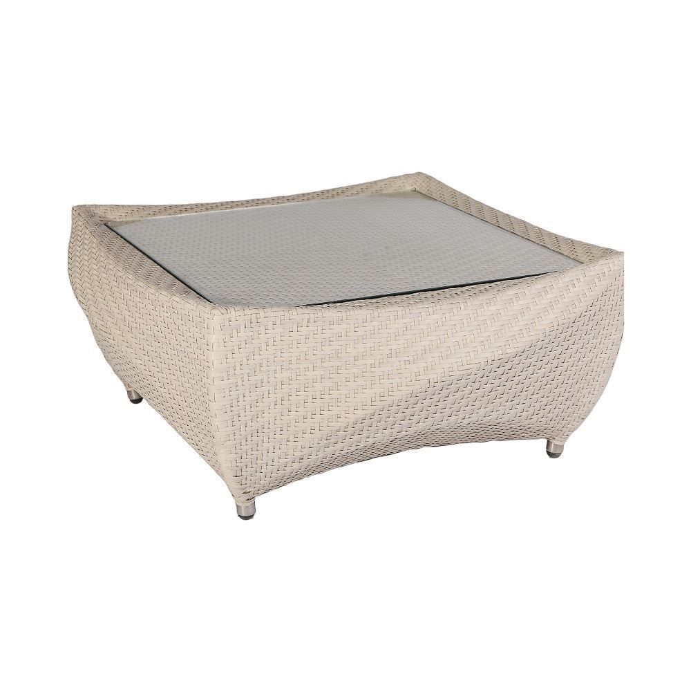 Cam Tablalı Bej Kare Sehpa