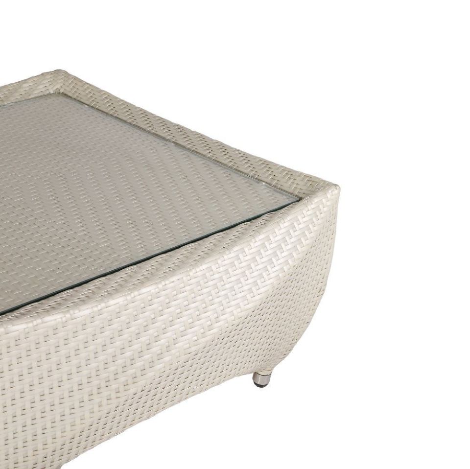 Cam Tablalı Bej Kare Sehpa