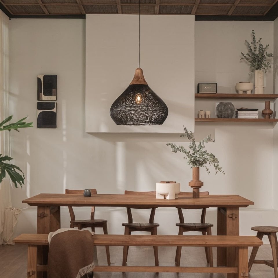 D'Bodhi Bell Teak Siyah Rattan Sarkıt