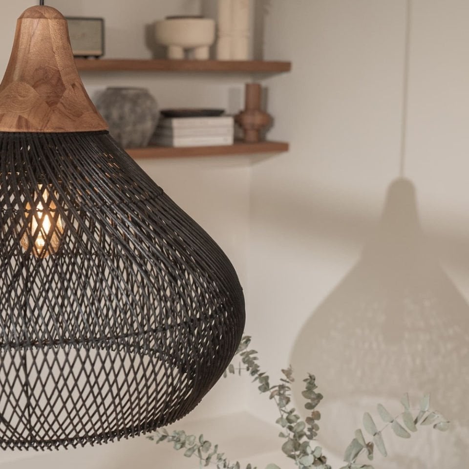 D'Bodhi Bell Teak Siyah Rattan Sarkıt