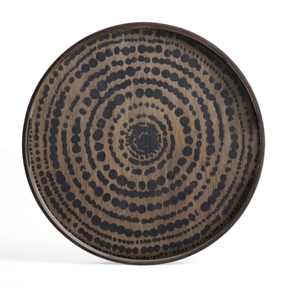 Tepsi  Ahşap Siyah Beads 48x48 cm