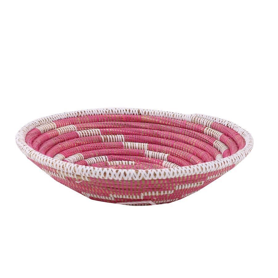 Hasır Duvar Sepeti Kaleı Pembe/Beyaz Çizgili Q:32 cm