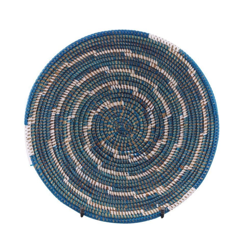 Hasır Duvar Sepeti Kaleı Lacivert/Beyaz Çizgili Q:32 cm