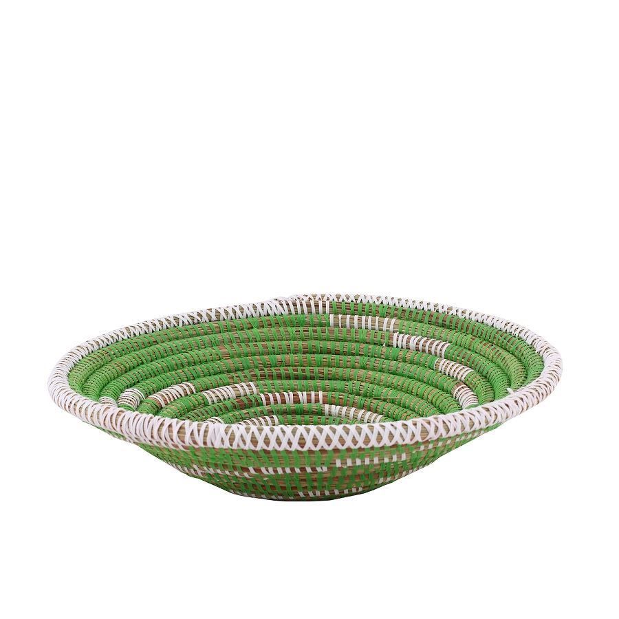 Hasır Duvar Sepeti Kaleı Yeşil/Beyaz Çizgili Q:32 cm