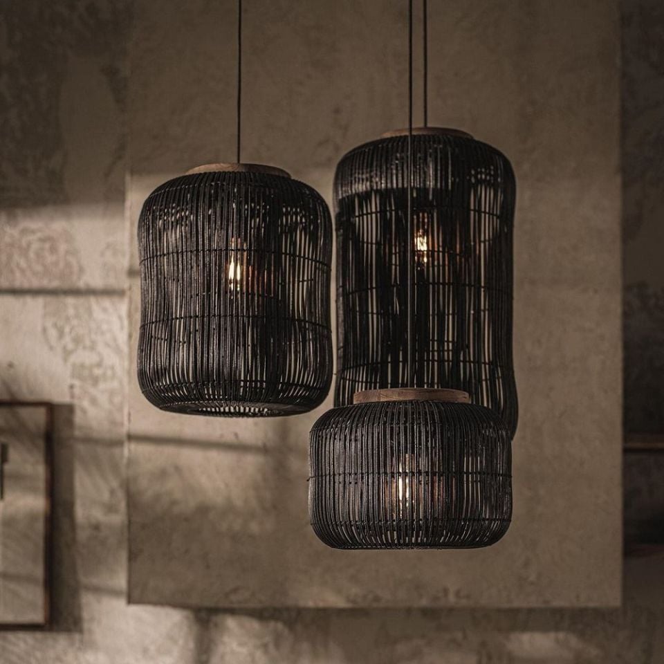 Barrel Sarkıt Siyah Rattan 35x35 cm
