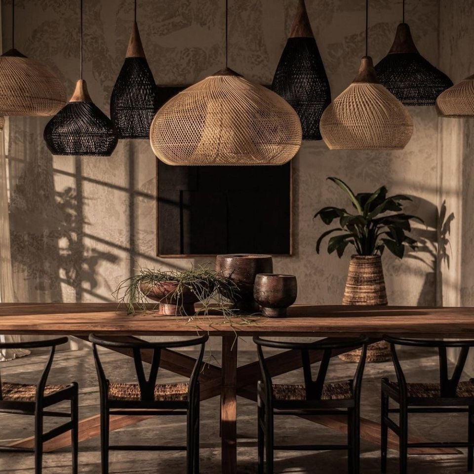 Bell Sarkıt Natural-Gold Rattan 50x50 cm