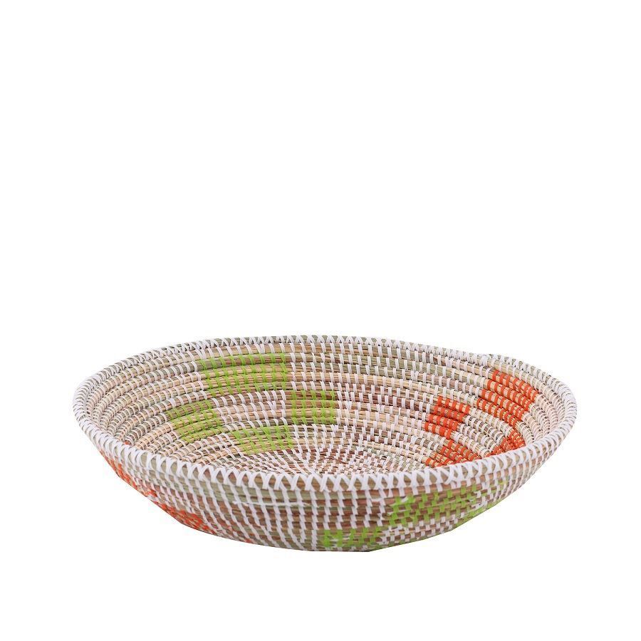 Hasır Duvar Sepeti Mozaik Beyaz/Yeşil-Turuncu Q:32 cm