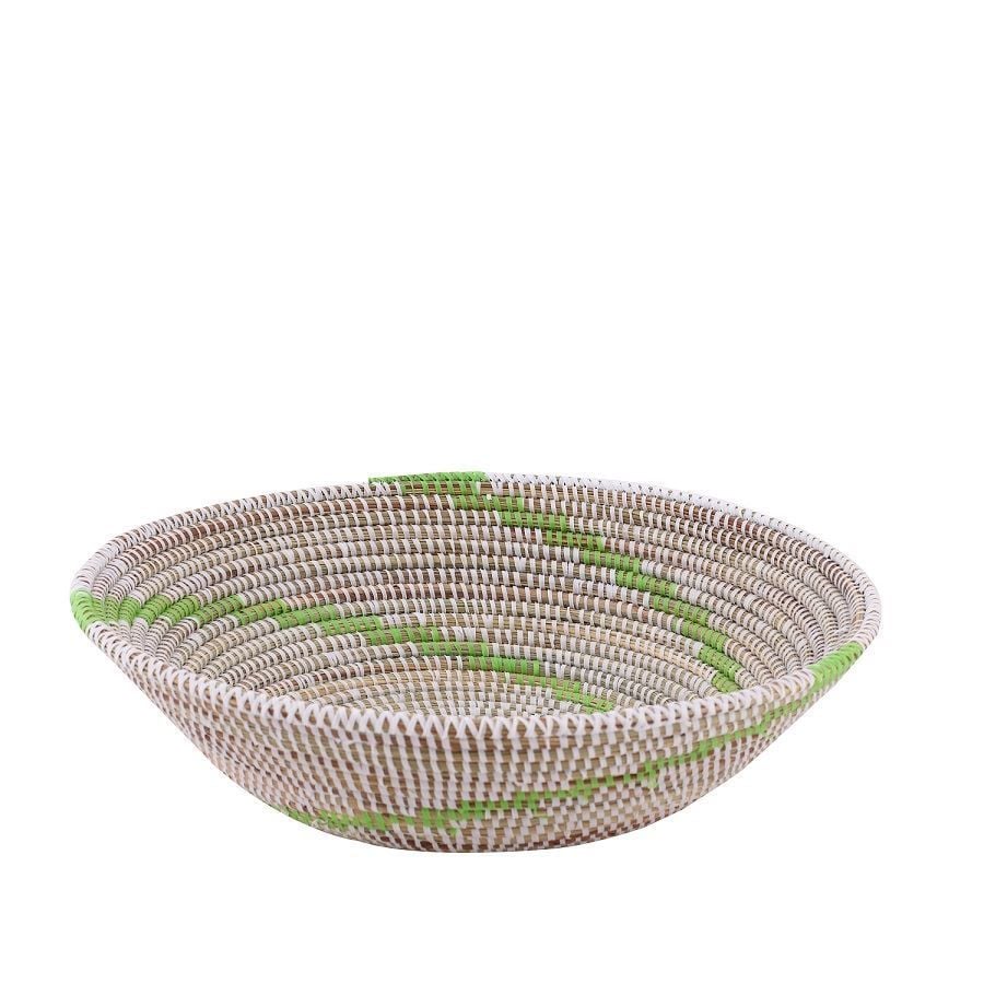 Hasır Duvar Sepeti Kaleı Beyaz/Yeşil Çizgili Q:32 cm