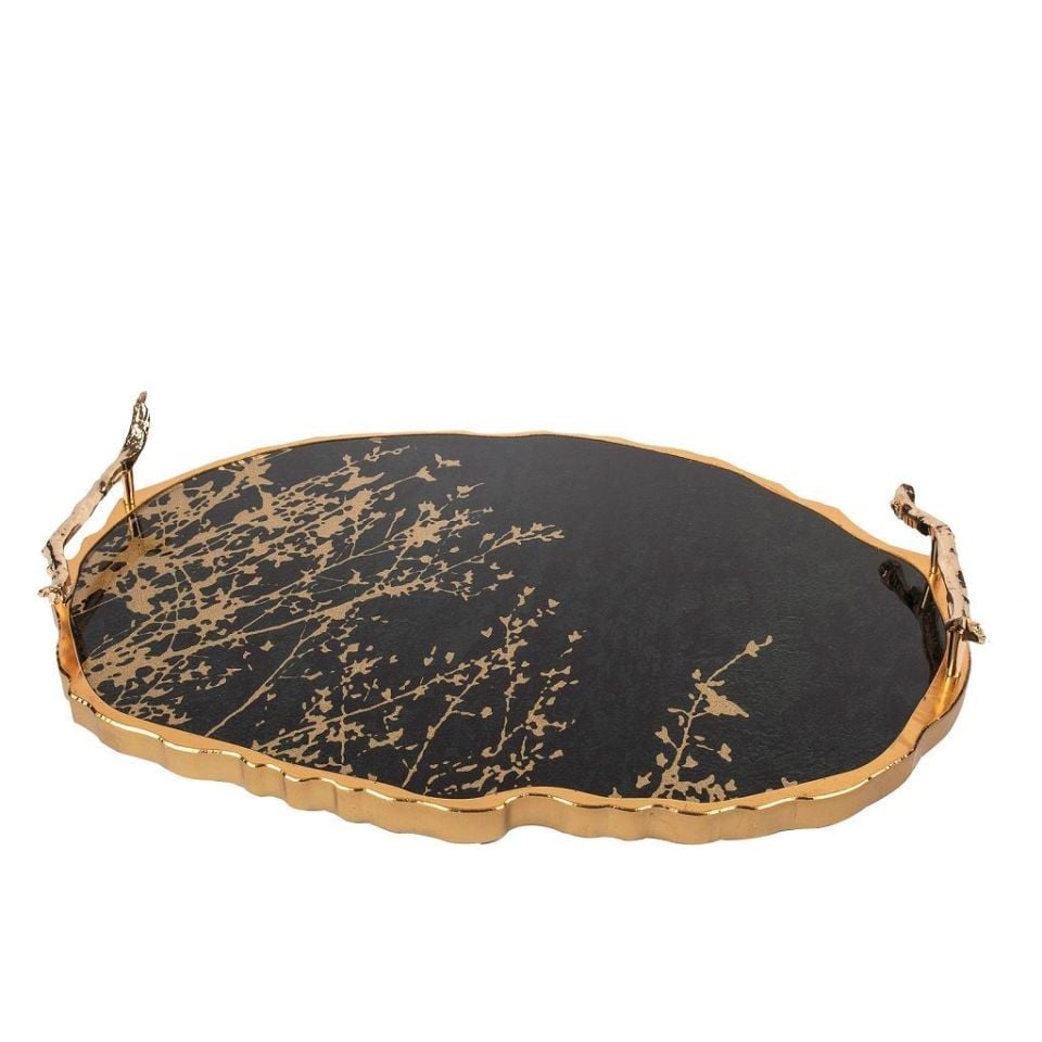 Yeşil Gold Oval Tepsi 48x36 cm