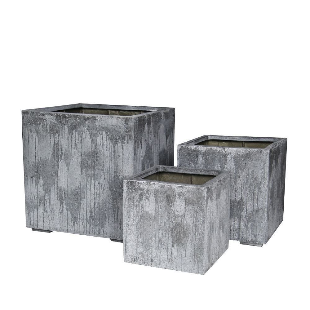 Saksı Kare Beton Rustik Gri 80x84 cm
