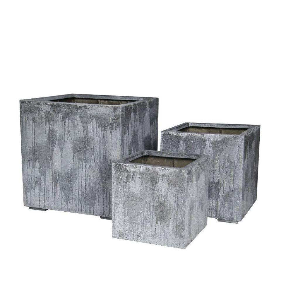 Saksı Kare Beton Rustik Gri 80x84 cm